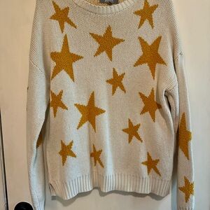 Marled Cream and Gold Star Crewneck Sweater